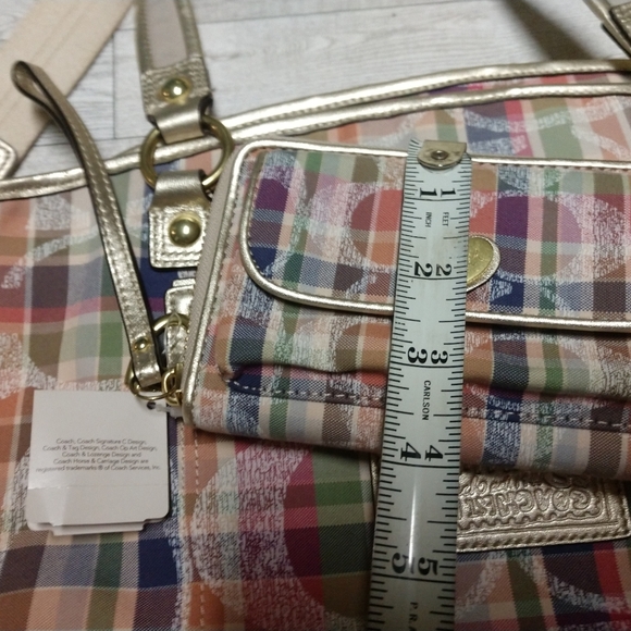 New Coach Poppy ‘Madras’ Plaid Signature C Canvas Tote & Billfold Set WoW!!!! - Picture 9 of 14